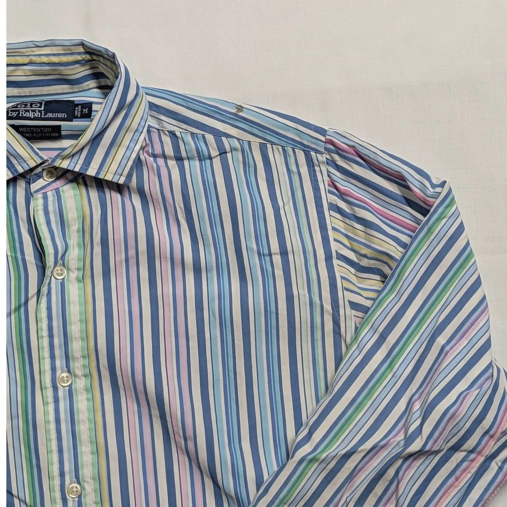 Polo Ralph Lauren Mens Multi Color Striped Cotton Button Down Shirt Large